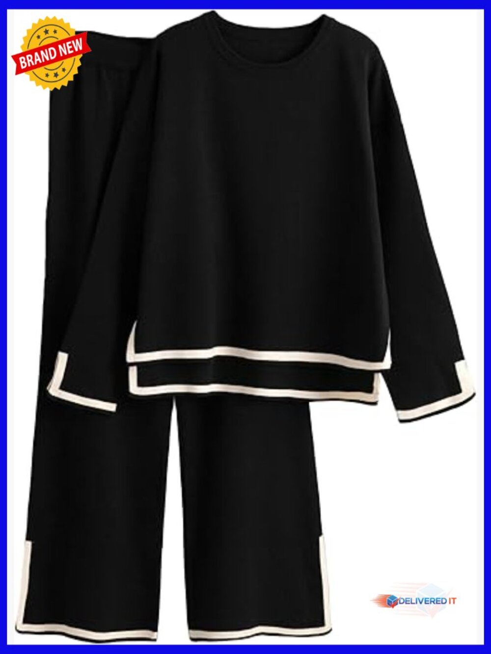 2 Piece Knit Sweater Set Wide Leg Pants Lounge Tracksuit
